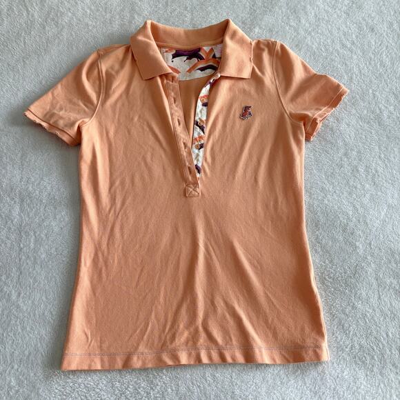 Y2K Heatherette Unicorn Polo Shirt Small Peach Orange Short Sleeve Distressed - Picture 4 of 10